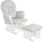 Costzon Nursery Glider with Ottoman, Upholstered Comfort Glider Rocker with Padded Cushion, Storage Pocket, Solid Wood Base, Rocking Chair Nursery for Breastfeeding, Napping (Gray and White)