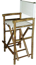 Tall Bamboo Director Chair for bar counter, White Canvas, Set of 2