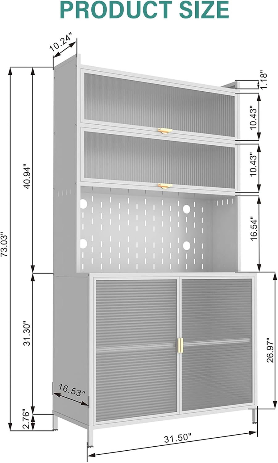 73'' Tall Kitchen Pantry Cabinet, 6 Level Flip Door with Pegboard Spacious, Adjustable & Stylish Metal Pantry Storage Cabinet, Anti-Tip Design Hutch for Kitchen, Dining Room, Living Room (White)
