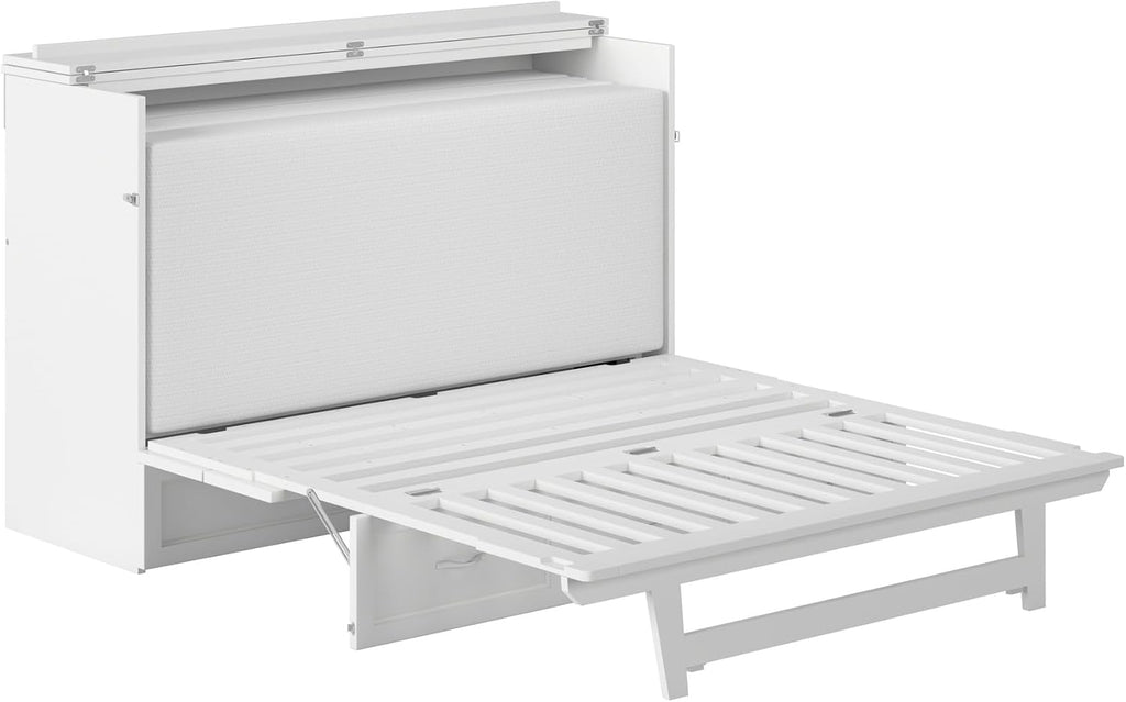 AFI, Northfield Murphy Bed Chest Queen with 6" Mattress, Storage Drawer & Built-in USB Charger, White