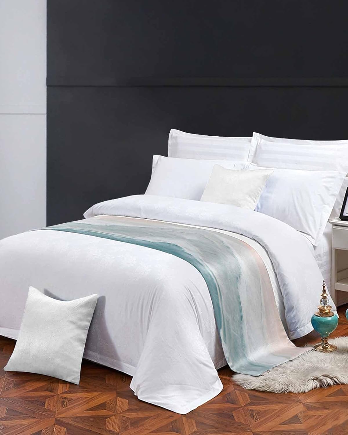 DecorLovee Summer Beach Bed Runners for Queen Size Bed, Ocean Coastal Bed Throws for Foot of Bed, Sea Nautical Bed Runner