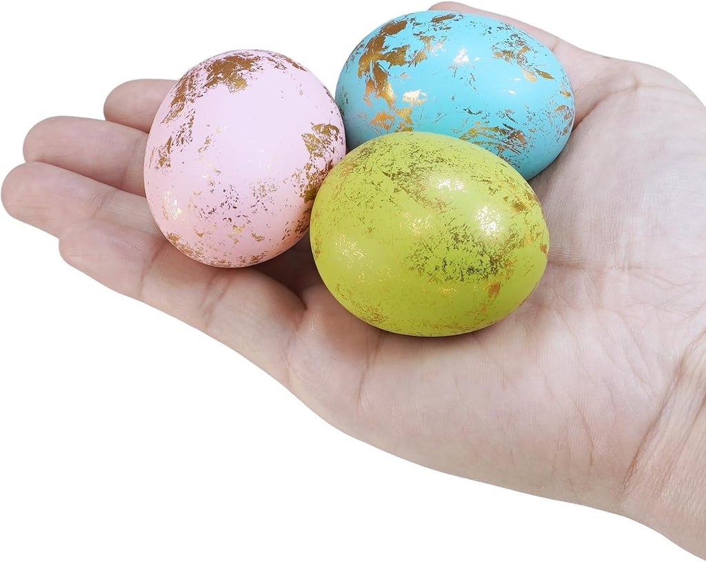 Winlyn 60 Pcs 6 Colors Foam Easter Eggs Pastel Easter Eggs Decorations Gold Leaf Easter Eggs Small Decorative Gold Speckled Eggs for Easter Basket Fillers Table Setting Spring Party Party Favors