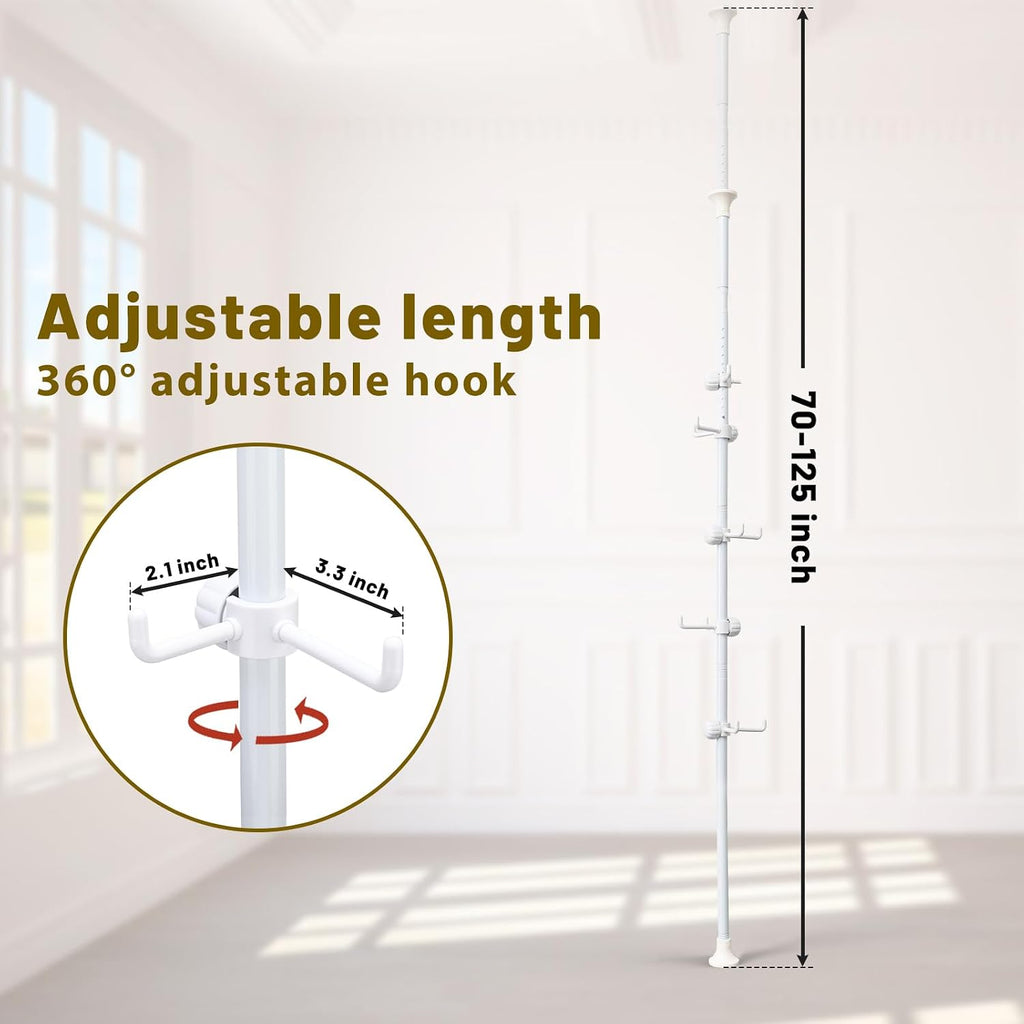 Coat Rack Freestanding,Adjustable 56-125 inch Tension Rod Tree 12 Hooks Hanger Stand for Coat Hat Bedroom Livingroom Kitchen Bathroom Apartment Entryway Hall Office white