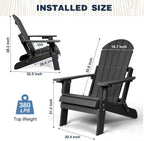 Folding Adirondack Chairs Set of 2, All Weather Resistant Plastic Chairs with Cup Holder, Fold or Unfold Easily in 1 Second, Outdoor Chairs for Patio, Garden, Backyard Deck, Lawn Fire Pit(Black)