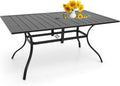 Anmutig 63" Rectangular Outdoor Dining Table, Metal Patio Table for 6 | Powder-Coated Steel Frame, Weather-Resistant Design, Slatted Metal Tabletop, Adjustable Umbrella Hole, Patio, Backyard Use