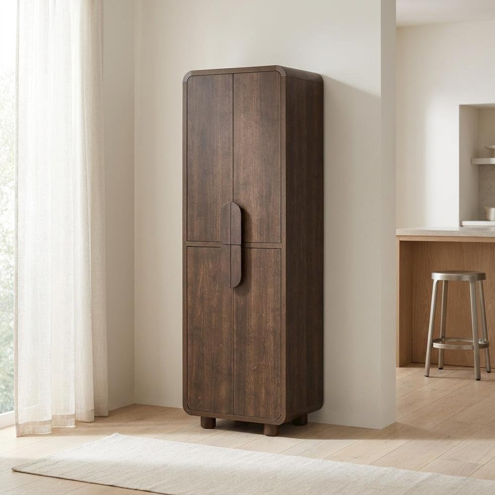 Furnifact Rustic Finish Pantry Cabinet, Durable Construction, Anti-Tip Mechanism, Spacious Storage, Easy Accessibility, Sturdy Frame for Kitchen Organization