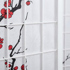 FurniFact White 4-Panel Wood Room Divider, Folding Privacy Screen, Fabric Panels, Floral Print, Oriental Style, 70 Inch, Freestanding