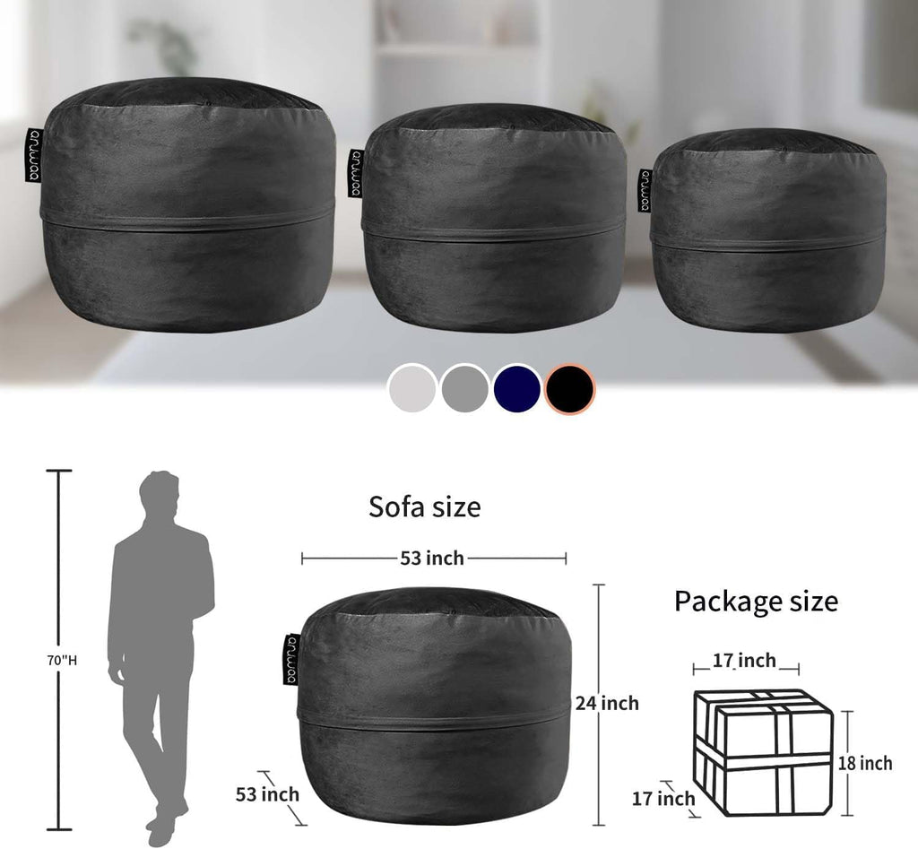 5FT Bean Bag Chair for Adults Memory Foam, Dutch Velvet Cover, Black | Gaming Cozy Chair, Oversized Bean Bag with Backrest & Armrests, Supports Reading, Gaming, Relaxing in Bedrooms, Living Rooms