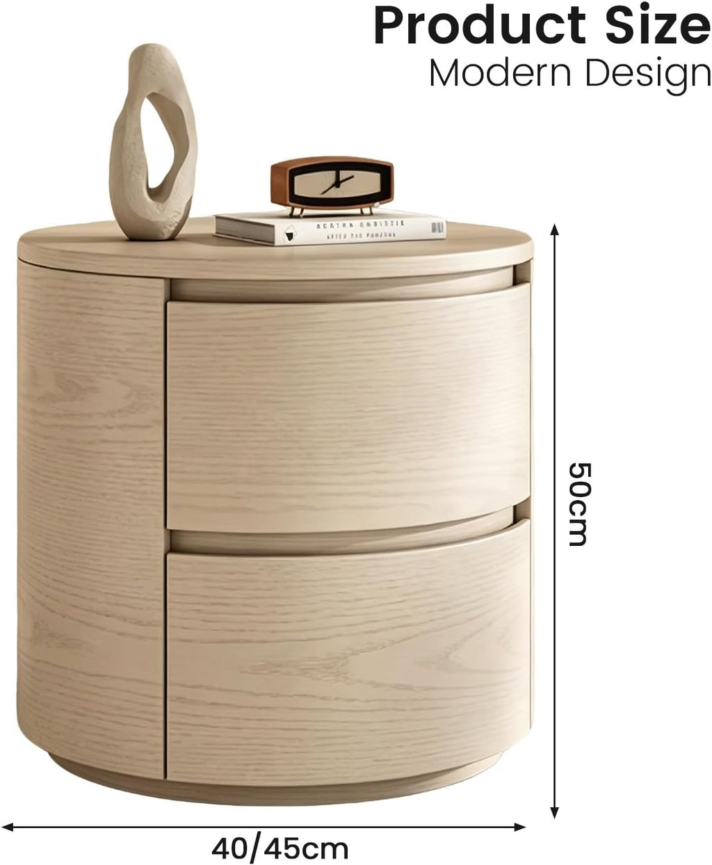 Round End Tables Living Room, End Table with 2 Drawers, Sofa Side Table with Storage, Nightstand for Bedroom, Living Room(White,45cm)