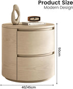 Round End Tables Living Room, End Table with 2 Drawers, Sofa Side Table with Storage, Nightstand for Bedroom, Living Room(White,45cm)