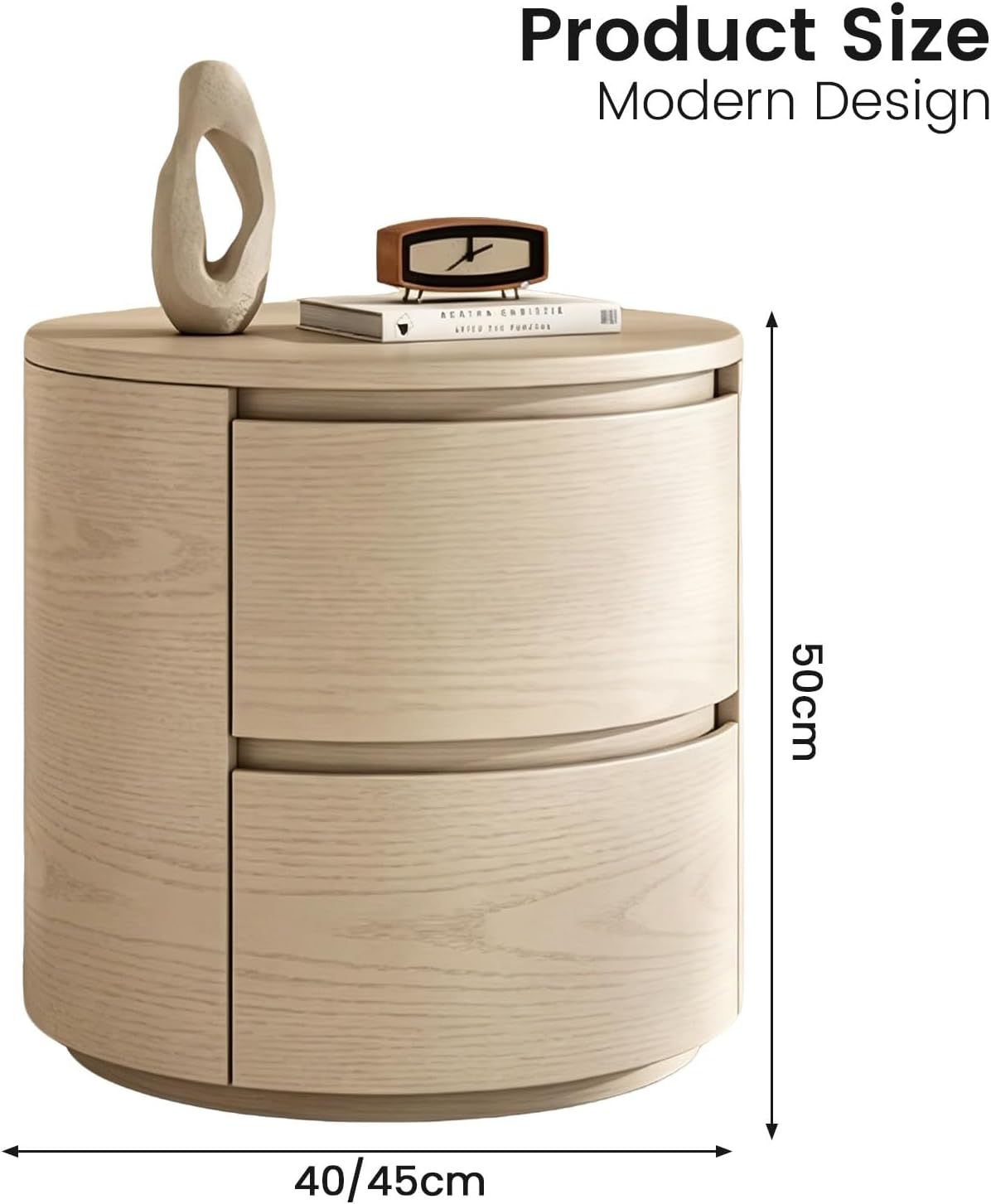 Round End Tables Living Room, End Table with 2 Drawers, Sofa Side Table with Storage, Nightstand for Bedroom, Living Room(White,45cm)