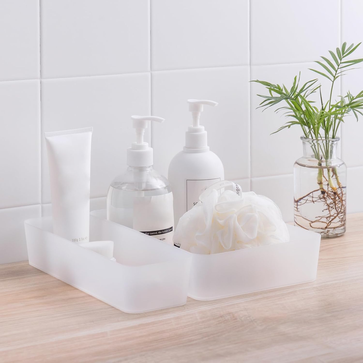 Poeland 5 Pcs Drawer Organizer Tray Storage Box for Bedroom Nightstand Drawer Dresser Bathroom Kitchen Drawer, Frosted