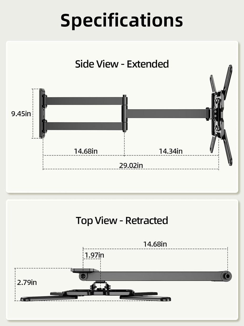 USX MOUNT Long Arm TV Wall Mount for Most 32-65 Inch TVs, 29 Inch Long Extension TV Mount Swivel and Tilt, Full Motion Corner Wall Mount Tv Bracket Fit Max VESA 400 x 400mm, Up to 80 lbs