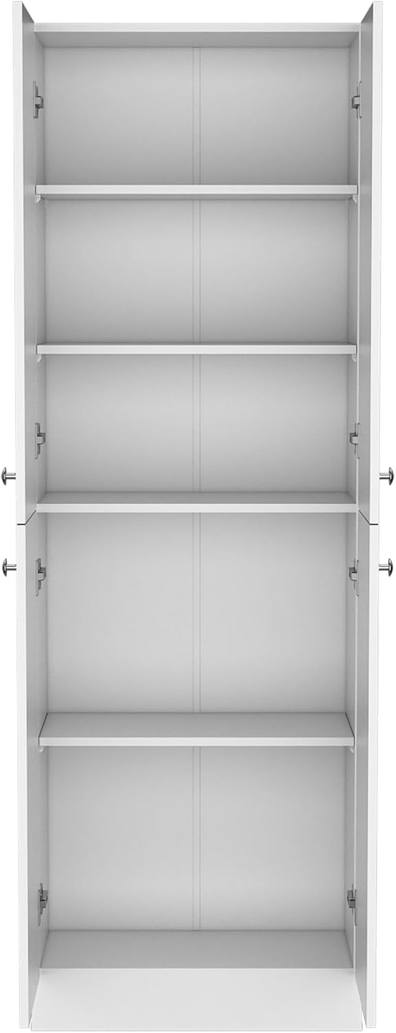 71" Tall Pantry with 4 Doors & 5 Adjustable Shelves - White - Ideal for Kitchen Storage & Laundry Room Organization