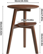 Mid Century Modern Side Table - 2-Tier Round End Tables Living Room, Walnut End Table Nightstand, Small Round Coffee Table Accent, Mid Century End Table, Oak