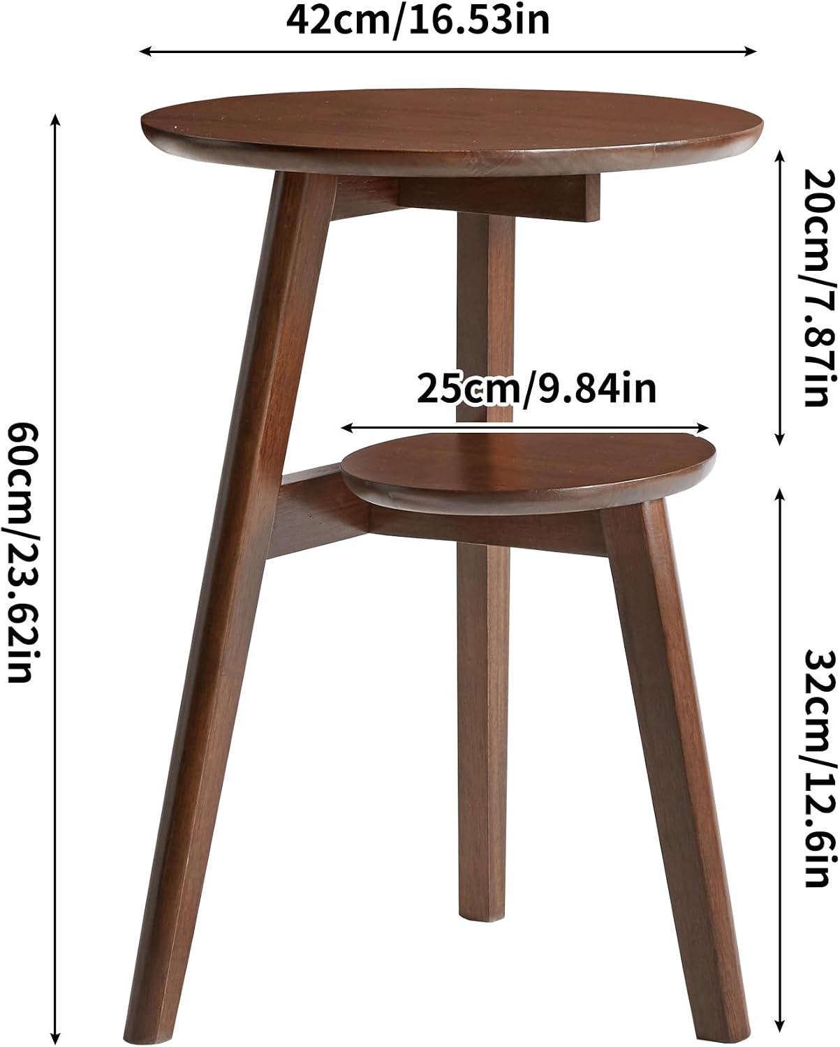 Mid Century Modern Side Table - 2-Tier Round End Tables Living Room, Walnut End Table Nightstand, Small Round Coffee Table Accent, Mid Century End Table, Oak