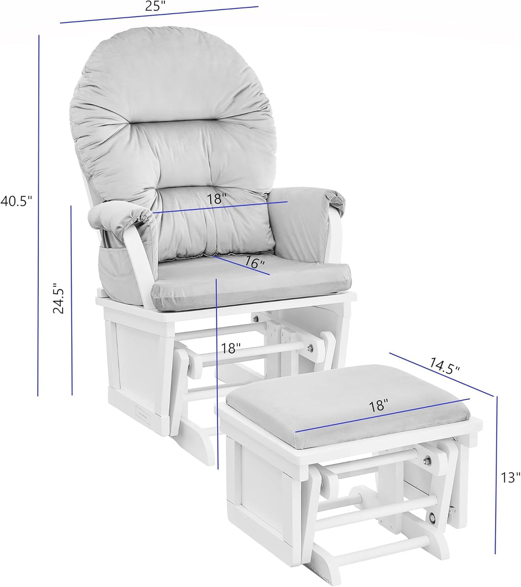 Glider and Ottoman White Wood and Pink Fabric