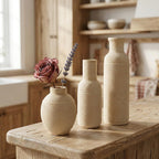 Rustic Farmhouse Vase Set of 3 - Ceramic Decorative Vases Home Decor - Pampas Grass Dried Fresh Flowers - for Centerpiece, Table, Mantel Entryway, Kitchen, Bedroom (White2)