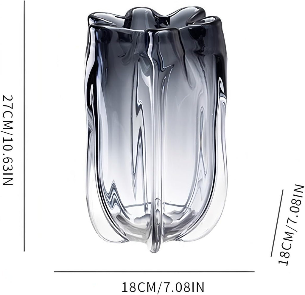 Modern Black Advanced Grey Glass Vase for Flowers, Hand Blown Art Glass Glass vase,Room Decoration and Centerpiece