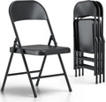 Folding Chairs 4 Pack, Heavy Duty Metal Foldable Chairs, Indoor Outdoor Portable Chair, Event Chair for Wedding Party Banquet Church Kitchen, Load Capacity 360 Lbs, All-Iron Material (Black)