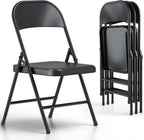 Folding Chairs 4 Pack, Heavy Duty Metal Foldable Chairs, Indoor Outdoor Portable Chair, Event Chair for Wedding Party Banquet Church Kitchen, Load Capacity 360 Lbs, All-Iron Material (Black)