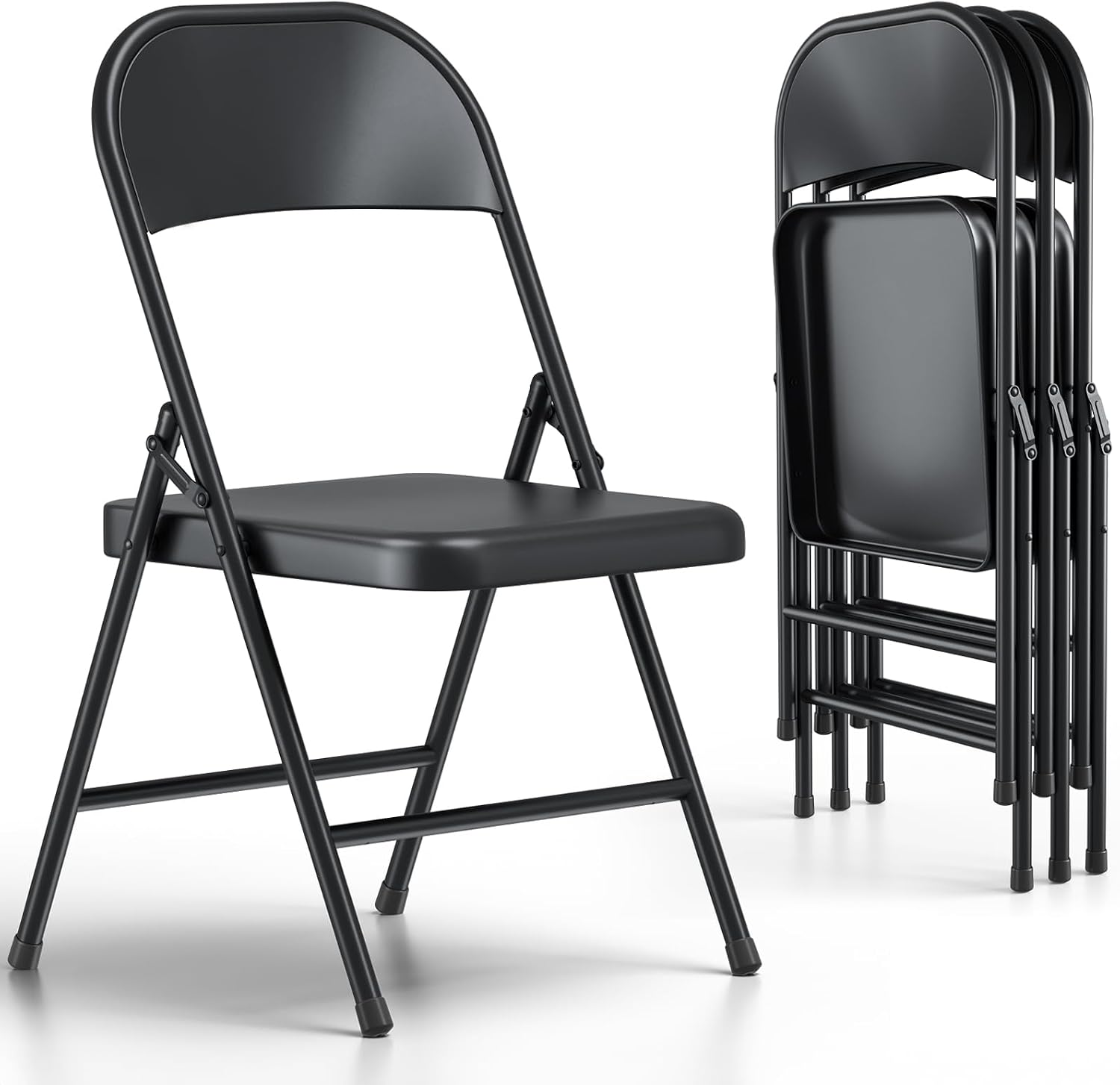 Folding Chairs 4 Pack, Heavy Duty Metal Foldable Chairs, Indoor Outdoor Portable Chair, Event Chair for Wedding Party Banquet Church Kitchen, Load Capacity 360 Lbs, All-Iron Material (Black)