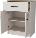 Ivory and Natural Oak 2-Door Kitchen Pantry with 1 Drawer,Buffet Kitchen Sideboard,for Kitchen,Dining Room,15.9 * 23.6 * 33.5
