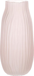 Large Ribbed Glass Vase 12in Frosted Pink Elegant Decorative Vases for Home Flowers Arrangements, Centerpieces, and Modern Décor