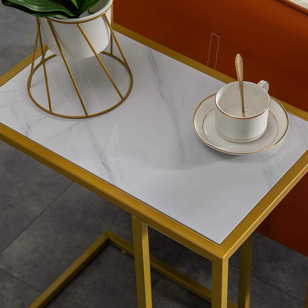 End Table,C Shaped Side Table for Couch,Sofa Table with Metal Frame,Overbed Table for Coffee Drink Snack,Couch Tray Table for Small Spaces,Living Room,Bedroom
