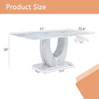 White Faux Marble Dining Table for 6/7/8｜Modern Luxury Dining Room Table｜71" Large Rectangular Kitchen Table with 0.4" Thick Tempered Glass Top for Family Gatherings