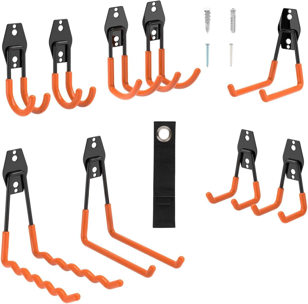 Garage Hooks Heavy Duty Steel Hooks for Hanging Power and Garden Tools, Ladders, Hose, Bikes, Ropes, Bulk Items, and More，Anti-Slip Coating with max 88lbs Capacity 10 Pack