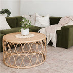 Natural Thick Rattan Coffee Table, Hand-Woven Living Room Furniture, Sturdy Side Table with Rounded Edge, Round Center Table for Living Room, Bedroom, Balcony(Brown,Large)