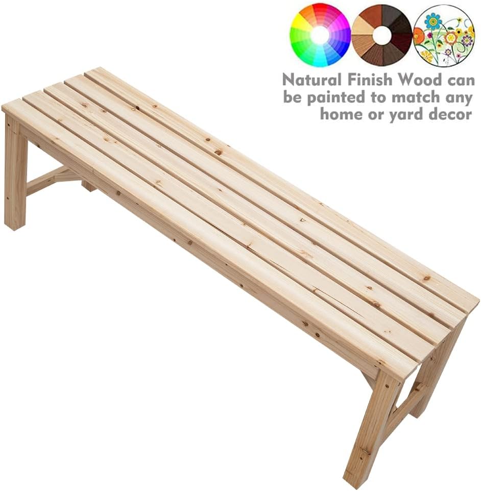 FORTUNO Natural Outdoor Wood Bench Indoor Backless Porch Rustic Square Fir Log Solid Wood Fire Pit Bench for Patio Garden Deck and Backyard, 55" W×15.7" D×17.7" H, Natural