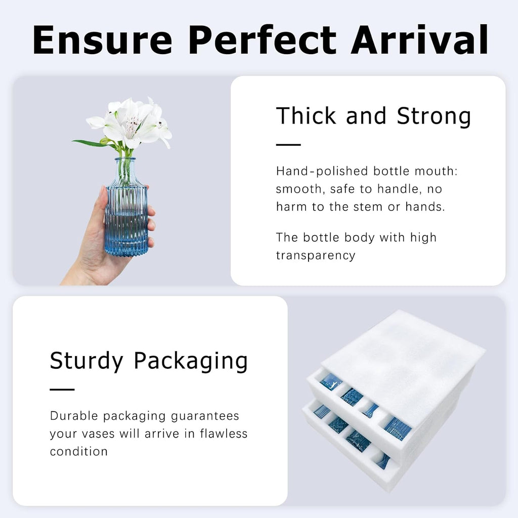 SUPMIND 16pcs Glass Bud Vase Set, Small Blue Flower Vases for Centerpieces in Bulk, Mini Vintage Vase for Wedding, Home Decor, Table Decoration