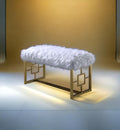 White Faux Fur Gold Bench: Modern Armless Lounge Seat - 21" Height 300lb Capacity - Entryway Bedroom Living Room Accent Furniture