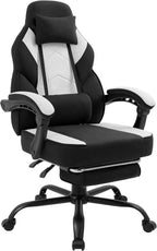 Gaming Chair with Footrest Fabric Gaming Chair for Adults with Massage Lumbar Support, High Back Ergonomic Computer Chair, Pocket Spring Cushion, 150°Reclining & Linkage Armrests, Black