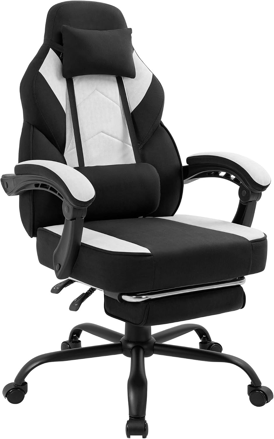 Gaming Chair with Footrest Fabric Gaming Chair for Adults with Massage Lumbar Support, High Back Ergonomic Computer Chair, Pocket Spring Cushion, 150°Reclining & Linkage Armrests, Black