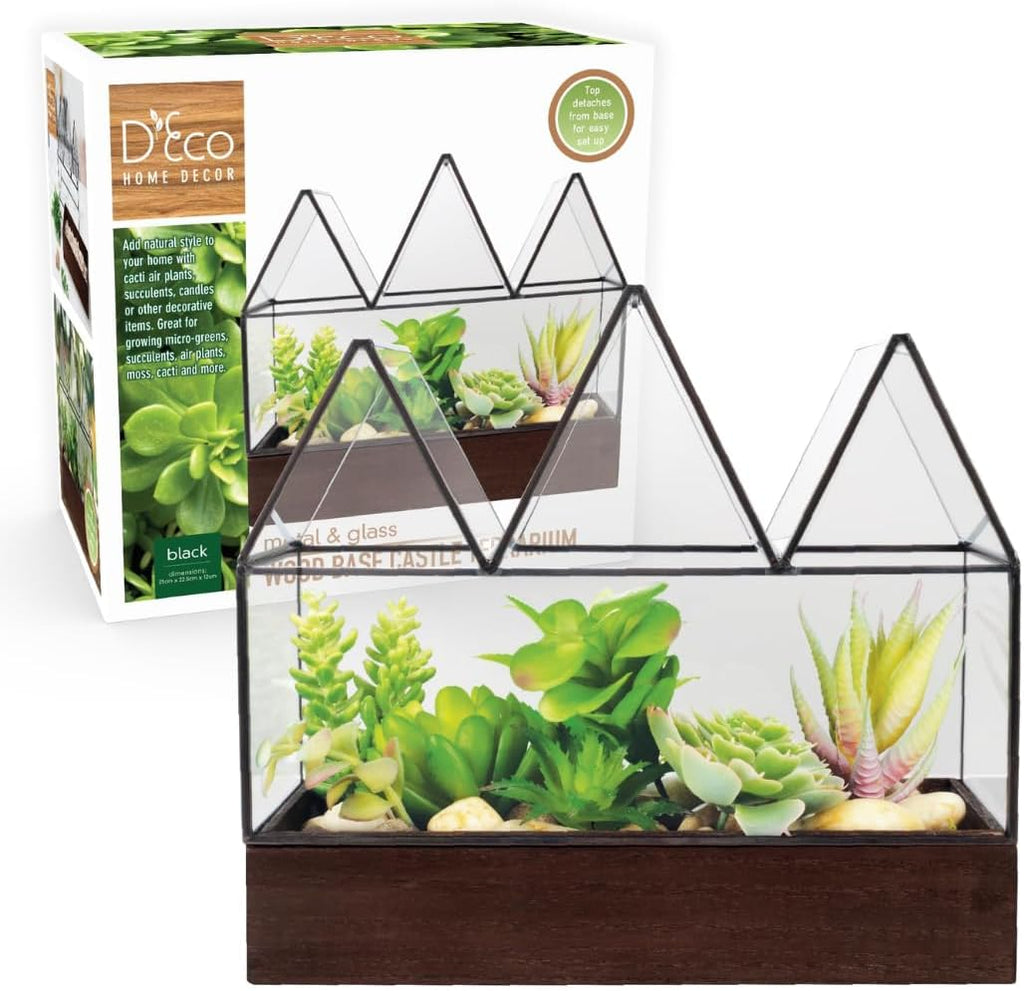 D'Eco Glass Castle Centerpiece (10x9x5)- Tabletop Planter Terrarium- Spring Easter Home Decor & Wedding Letterbox - Fill w Succulents, Moss, Colorful Eggs, Bunny Rabbits, Grass- Gift for Plant Lovers