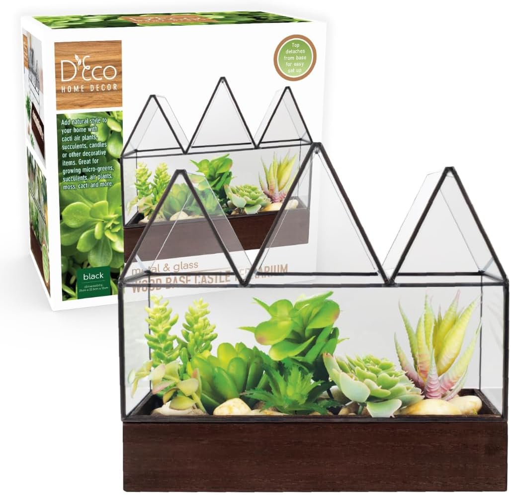 D'Eco Glass Castle Centerpiece (10x9x5)- Tabletop Planter Terrarium- Spring Easter Home Decor & Wedding Letterbox - Fill w Succulents, Moss, Colorful Eggs, Bunny Rabbits, Grass- Gift for Plant Lovers