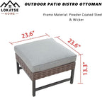 LOKATSE HOME Outdoor Patio Bistro Furniture Ottoman Footstool Rest with Premium Fabric Soft Removable Cushion and Wicker Rattan with Slatted Steel for Garden Yard Lawn Poolside, Grey