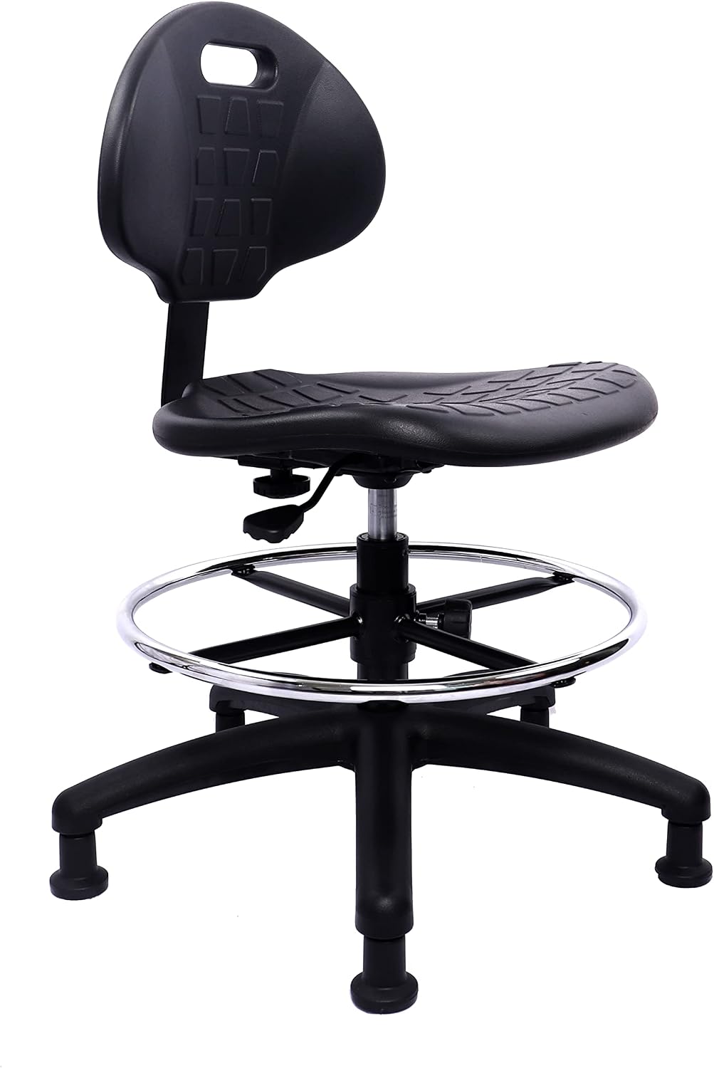 Drafting Stool - Easy to Clean! Ergonomic Polyurethane Chair. Seat Height (18"-26") Adjustable w/Heavy Duty Footring for Home, Automotive, Lab, Cleanroom (Glides, Medium Stool)