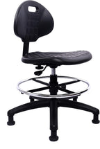 Drafting Stool - Easy to Clean! Ergonomic Polyurethane Chair. Seat Height (18"-26") Adjustable w/Heavy Duty Footring for Home, Automotive, Lab, Cleanroom (Glides, Medium Stool)