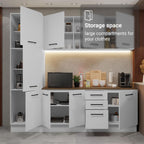 Madesa Hazel Kitchen Set 94" L Pantry Storage Base Cabinet Wall Cupboard Engineered Wood Multiple Compartments Organization Unit - White