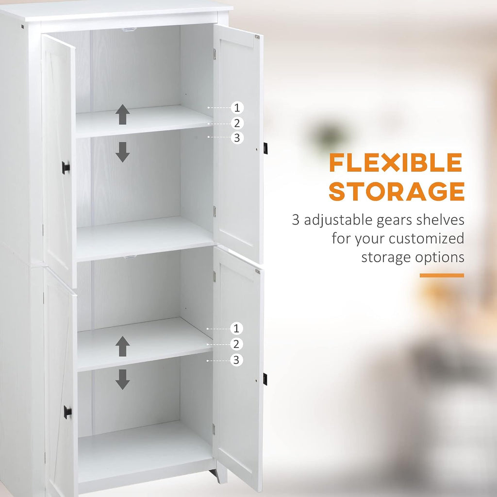 Freestanding Modern Kitchen Pantry, Storage Cabinet with 4-Tier and Adjustable Shelves, White, for Dining Room, Easy to Clean