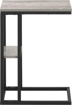 JOSHEN 18" C-Shaped Slide Under Corner End Table, Retro End Table with Stable Load-Bearing Design, Decorative Accent Tables with Secondary Shelf for Living Room, Grey