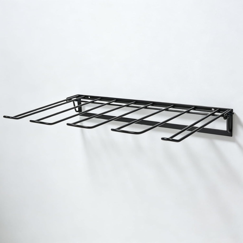 SEWACC Foldable Wall Mounted Shoe Rack for 2 Pairs Tall and Cowboy Boots, Black Metal Boot Holder No Drill Easy Installation and Stable Support, Space Saving Storage Organizer for Closet