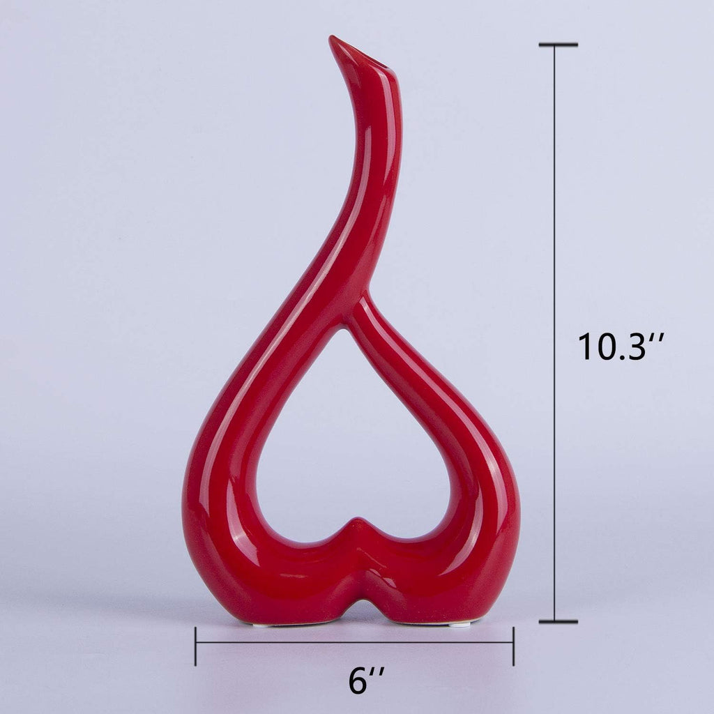 VanEnjoy 10 inches Heart Shaped Ceramic Vase Statues, Decorative Vase Home Decoration Furnishing Pottery (red)