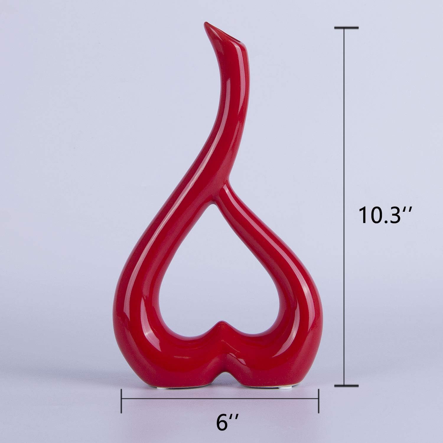 VanEnjoy 10 inches Heart Shaped Ceramic Vase Statues, Decorative Vase Home Decoration Furnishing Pottery (red)