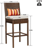 Sundale Outdoor Bar Stools 30 Inch Seat Height Set of 2, Patio Wicker Counter Stools with Back Rest, High Brown Rattan Chair with Pillow & Beige Cushion, All-Weather Armless Tall Pub Barstool
