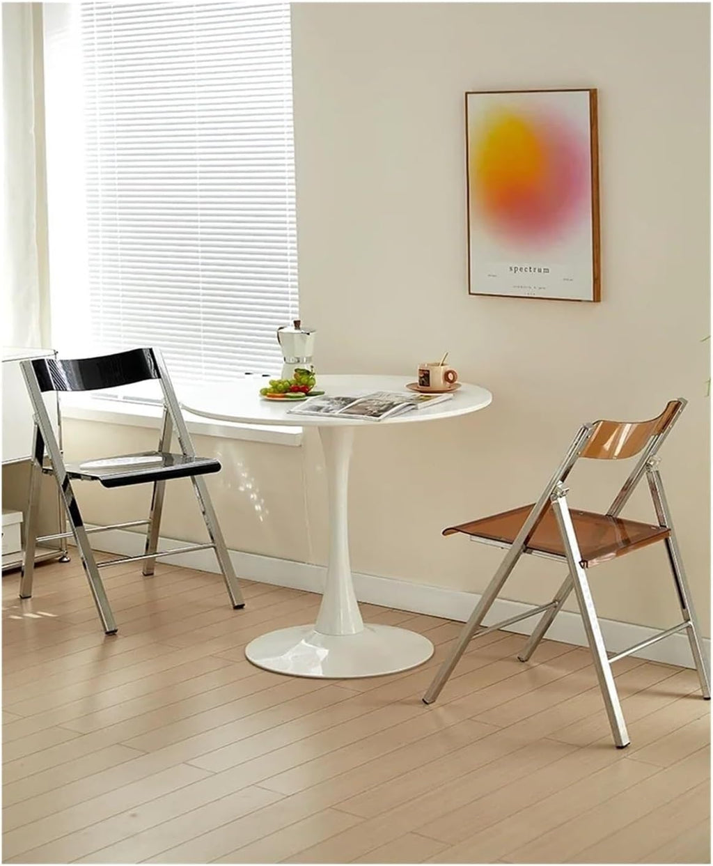 Transparent Folding Chair with Metal Frame with Backrest Plating Stool for Outdoor/Indoor Living Room Bedroom Makeup(Grey)